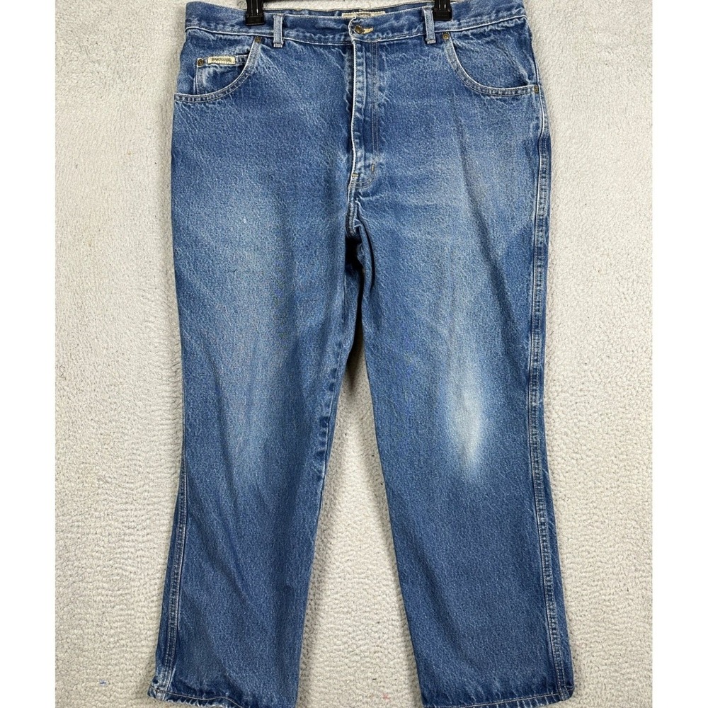 Schaefer Ranch Hand Jeans Mens 38X30 Blue Straight Leg Distressed Dungaree Denim